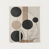 Abstracte lijn en cirkel moderne kunst in Beige Wandkleed (Voorkant)