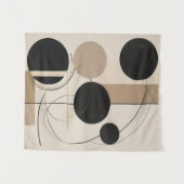 Abstracte lijn en cirkel moderne kunst in Beige Wandkleed (Voorkant (horizontaal))