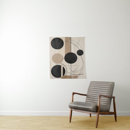 Abstracte lijn en cirkel moderne kunst in Beige Wandkleed (In situ)
