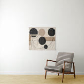Abstracte lijn en cirkel moderne kunst in Beige Wandkleed (In Situ (horizontaal))