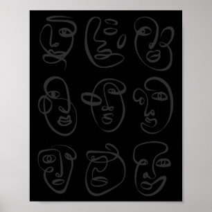 Abstracte lijn gezichten Collectie Sticker Poster