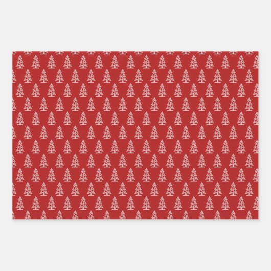 Abstracte lijn kerstbomen op rood en groen inpakpapier vel (Voorkant 3)