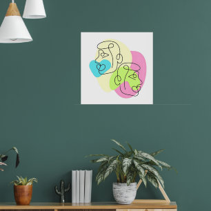 Abstracte lijn kleurrijke tweeling gezichten poster