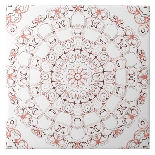 Abstracte lijn kunst Mandala in bruin en perzik to Tegeltje (Voorkant)