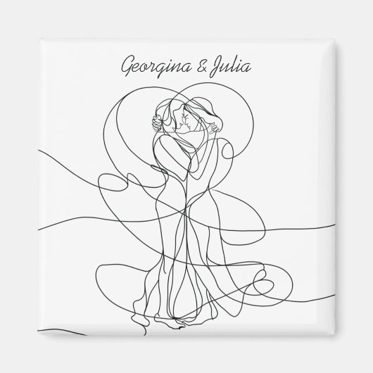 Abstracte lijn kunst van lesbisch koppel met namen magneet (Voorkant)