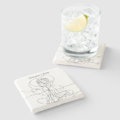 Abstracte lijn kunst van lesbisch koppel met namen stenen onderzetter (Zijkant)