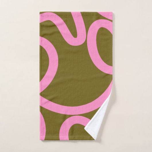Abstracte lijn roze en olijfgroen bad handdoek (Handdoek)