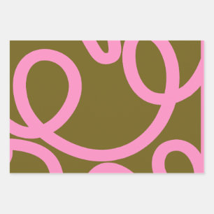 Abstracte lijn roze en olijfgroen inpakpapier vel