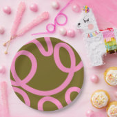 Abstracte lijn roze en olijfgroen papieren bordje (Feest)