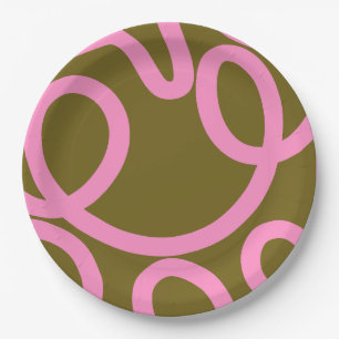 Abstracte lijn roze en olijfgroen papieren bordje