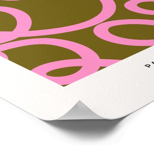 Abstracte lijn roze en olijfgroen poster (Hoek)