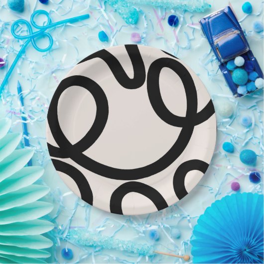 Abstracte lijn zwart en wit papieren bordje (Feest)