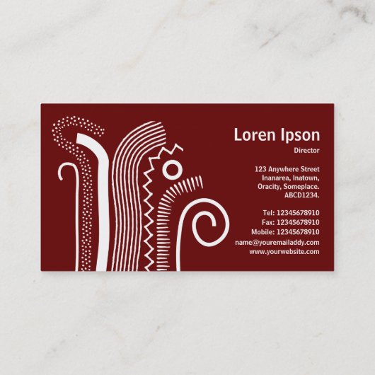 Abstracte lijnen 02- Wit op Donkerrood Visitekaartje (Achterkant)