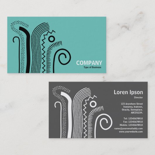 Abstracte lijnen 02 - Zwart op licht Blauwgroen Visitekaartje (Voorkant / Achterkant)