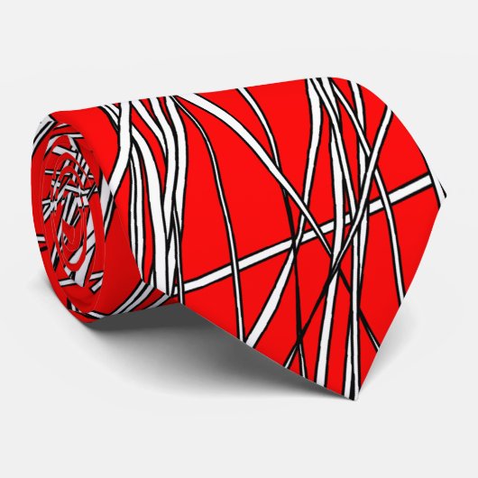 Abstracte lijnen - 03 - Rood #FF0000 Stropdas (Opgerold)