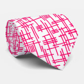 Abstracte lijnen 120923 - Neon Rood op Wit Stropdas (Opgerold)