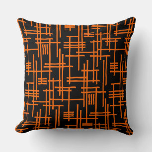 Abstracte Lijnen 120923 - Oranje op Zwart Kussen