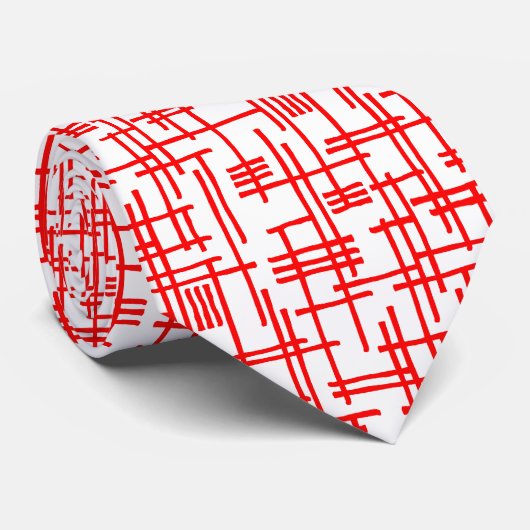 Abstracte Lijnen 120923 - Rood op Wit Stropdas (Opgerold)