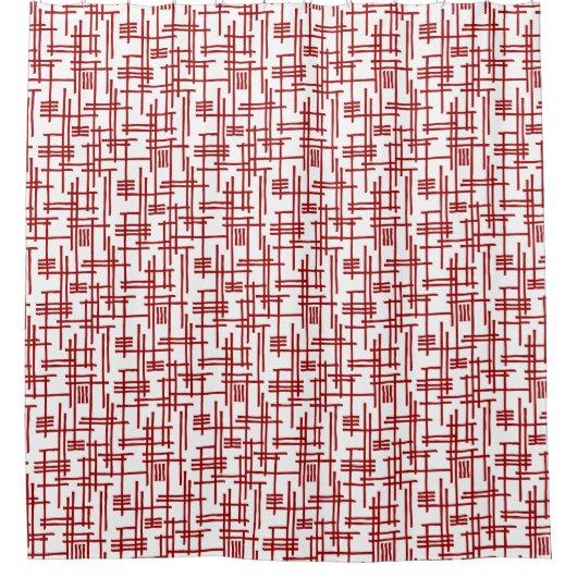 Abstracte Lijnen 120923 - Ruby Rood op Wit Douchegordijn (Voorkant)