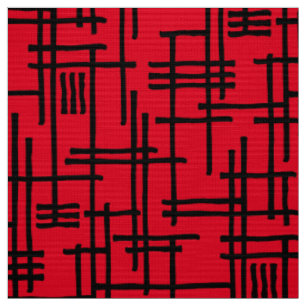 Abstracte lijnen 120923 - Zwart op Rood Stof