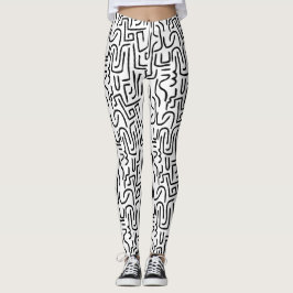Abstracte lijnen 130318(a) - zwart op wit leggings