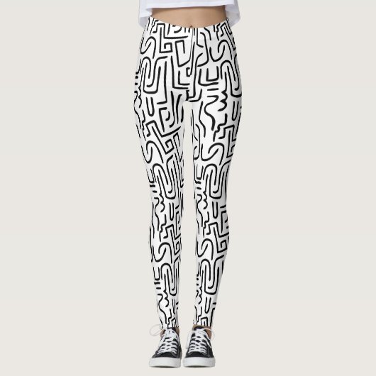 Abstracte lijnen 130318(a) - zwart op wit leggings (Voorkant)