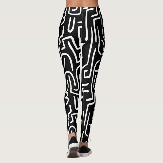 Abstracte lijnen 130318 - White on Black Leggings (Achterkant)