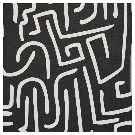 Abstracte lijnen 130318 - White on Black Stof (Swatch)