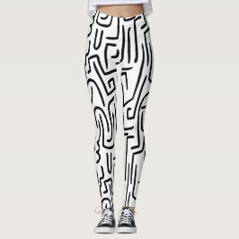 Abstracte lijnen 130318 - Zwart op wit Leggings