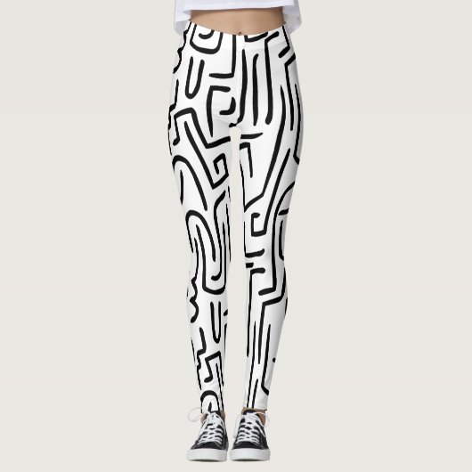 Abstracte lijnen 130318 - Zwart op wit Leggings (Voorkant)