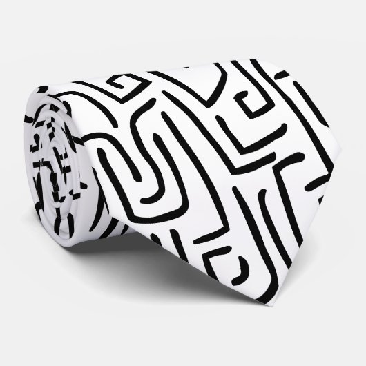 Abstracte lijnen 130318 - Zwart op wit Stropdas (Opgerold)