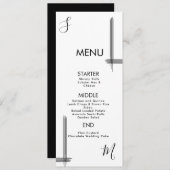 Abstracte lijnen Black White Wedding Menu Kaart (Voorkant / Achterkant)