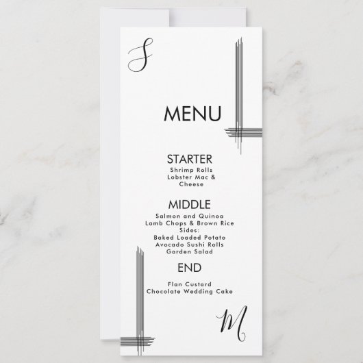 Abstracte lijnen Black White Wedding Menu Kaart (Voorkant)