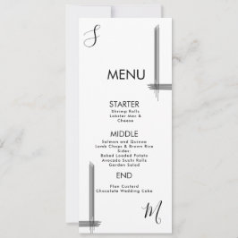 Abstracte lijnen Black White Wedding Menu Kaart