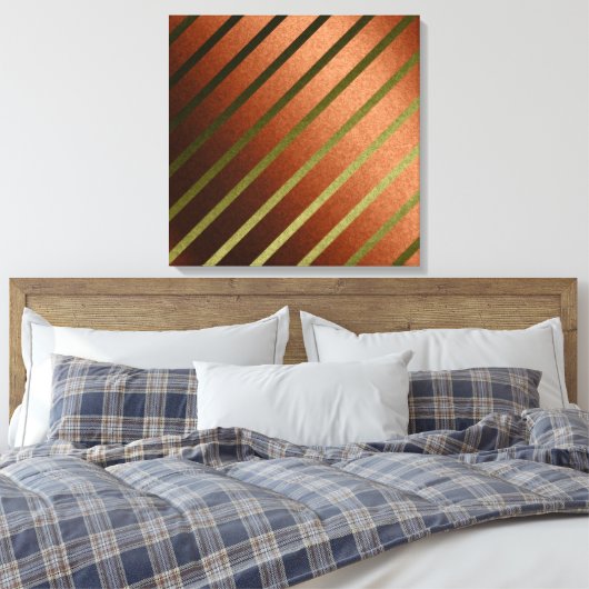 Abstracte lijnen Faux Oranje Gele Folie Canvas Kun (Insitu (Slaapkamer))