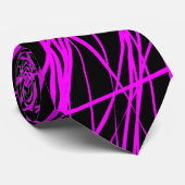 Abstracte lijnen - Magenta op zwart Stropdas (Opgerold)