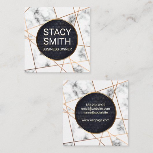 Abstracte lijnen | Marmer | Gouden gespikkelde ban Vierkante Visitekaartje (Voorkant / Achterkant)