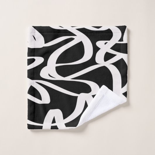 Abstracte lijnen met moderne zwarte en beige crème bad handdoek (Wasdoekje)