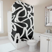 Abstracte lijnen met moderne zwarte en beige crème douchegordijn (In situ)