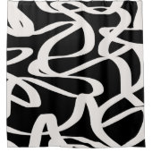 Abstracte lijnen met moderne zwarte en beige crème douchegordijn (Voorkant)