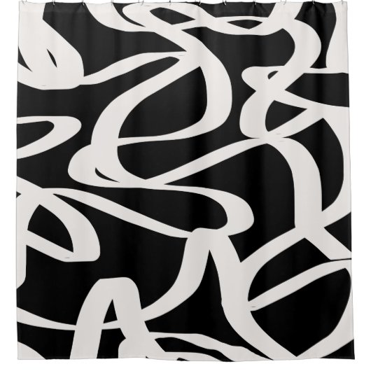 Abstracte lijnen met moderne zwarte en beige crème douchegordijn (Voorkant)