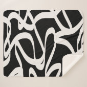 Abstracte lijnen met moderne zwarte en beige crème sherpa deken (Voorkant (horizontaal))