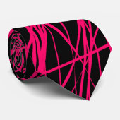 Abstracte lijnen - Neon Red op zwart Stropdas (Opgerold)
