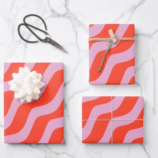 Abstracte lijnen Retro Roze  Zebrastripes Inpakpapier Vel (Voorkant)