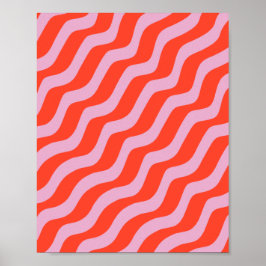 Abstracte lijnen Retro Roze  Zebrastripes Poster