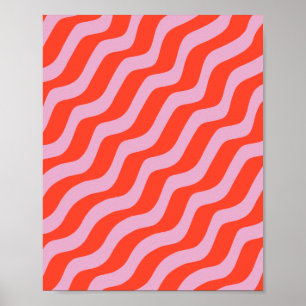 Abstracte lijnen Retro Roze  Zebrastripes Poster