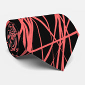 Abstracte lijnen - Tropisch roze op zwart Stropdas (Opgerold)