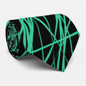 Abstracte lijnen - Zee groen op zwart Stropdas (Opgerold)