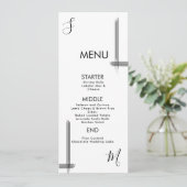 Abstracte lijnen zwart-wit trouwmenu kaart (Staand voorkant)