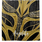 Abstracte Lijnen Zwarte en Gold Persoonlijke Naam Douchegordijn (Voorkant)